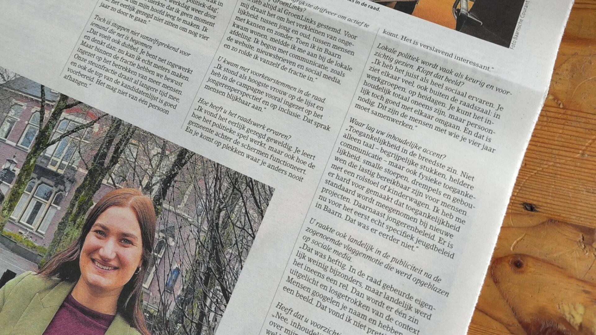 Foto van krantenartikel in de Baarnsche Courant.